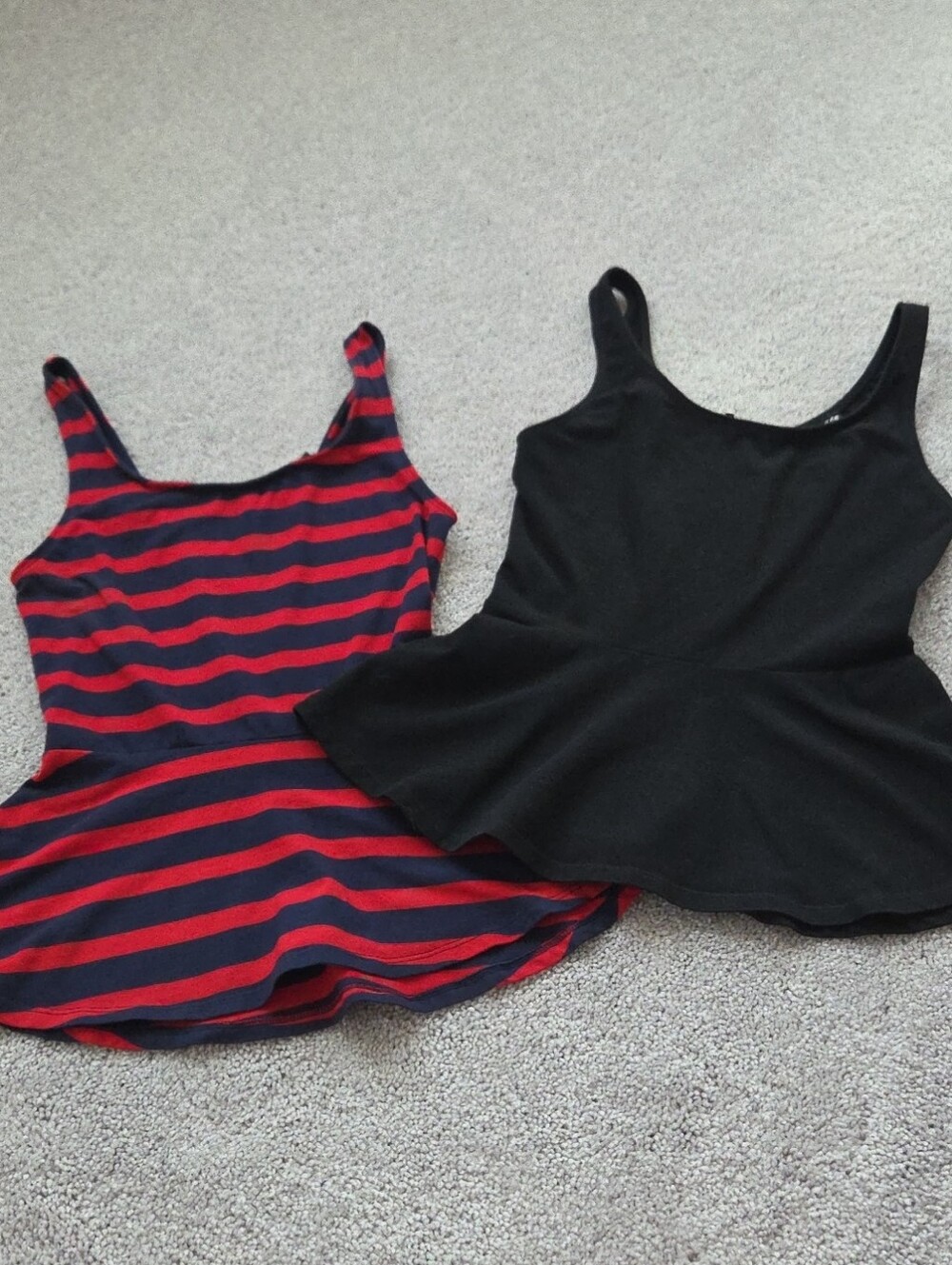 Express Red and Navy Striped Peplum Tank Top & Express Black Peplum Tank Top